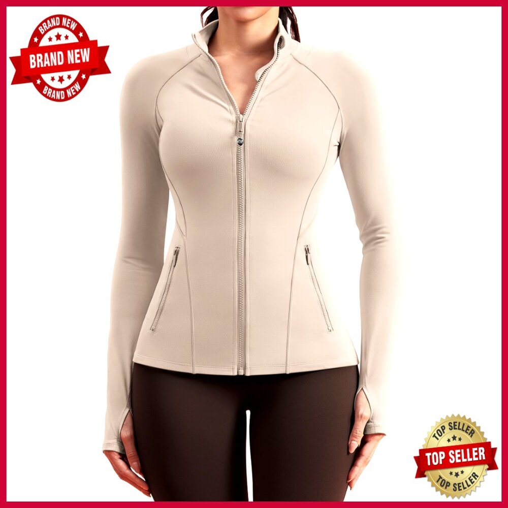 Slim Fit Zip Up Long Sleeve Workout Jacket With Thumb Holes